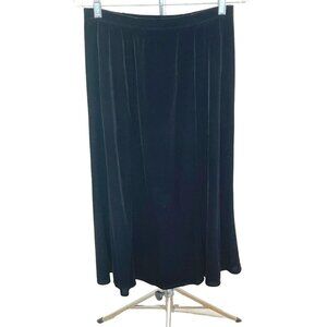 Velour Long Black A-Line Elastic Waistband Skirt Sz M